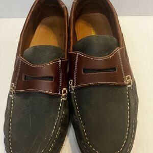 Samuel Windsor Elegant Two Tone Leather Olive and Brown Men's Penny Loafers 8